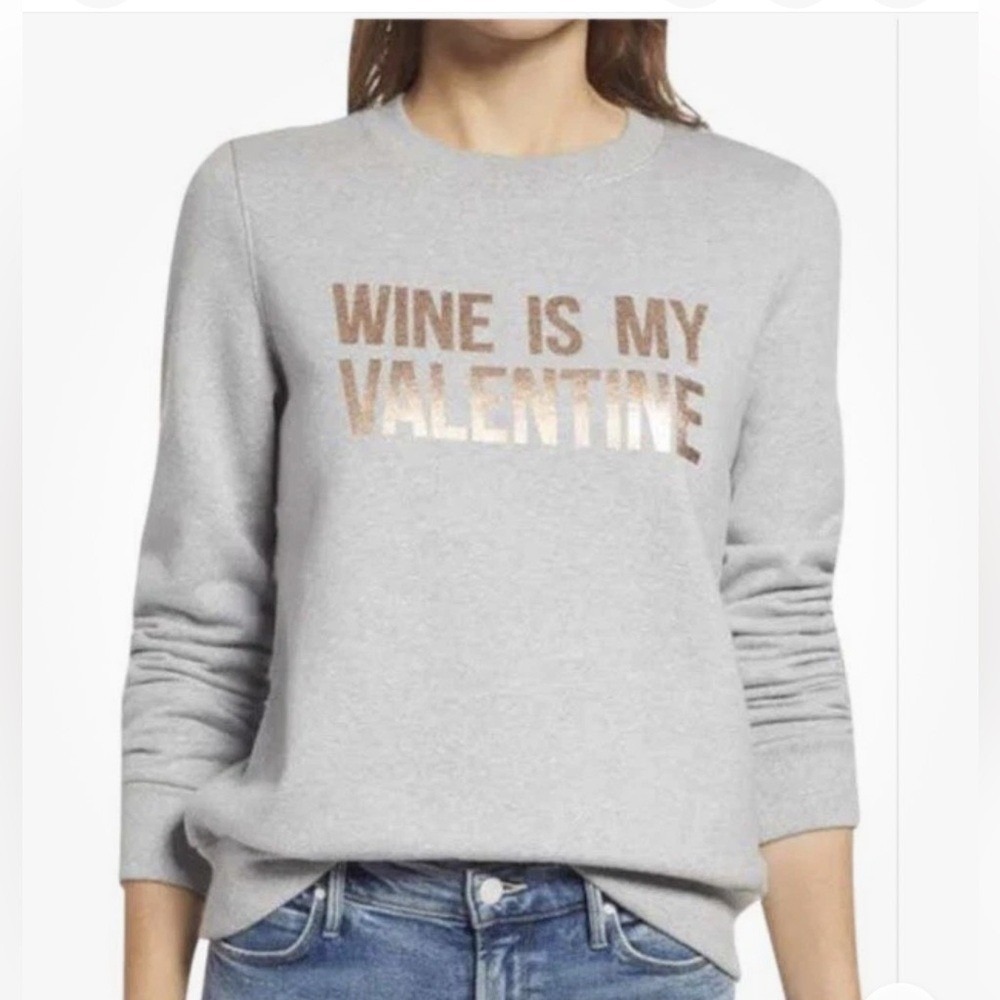 Halogen Sweatshirt Woman's Medium‎ Gray Wine is My Valentine Fleece NWT